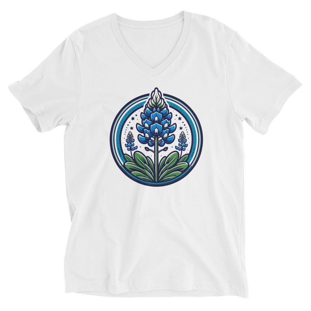 Bluebonnet Emblem Unisex Short Sleeve V - Neck T-Shirt - CueroThreads LLC