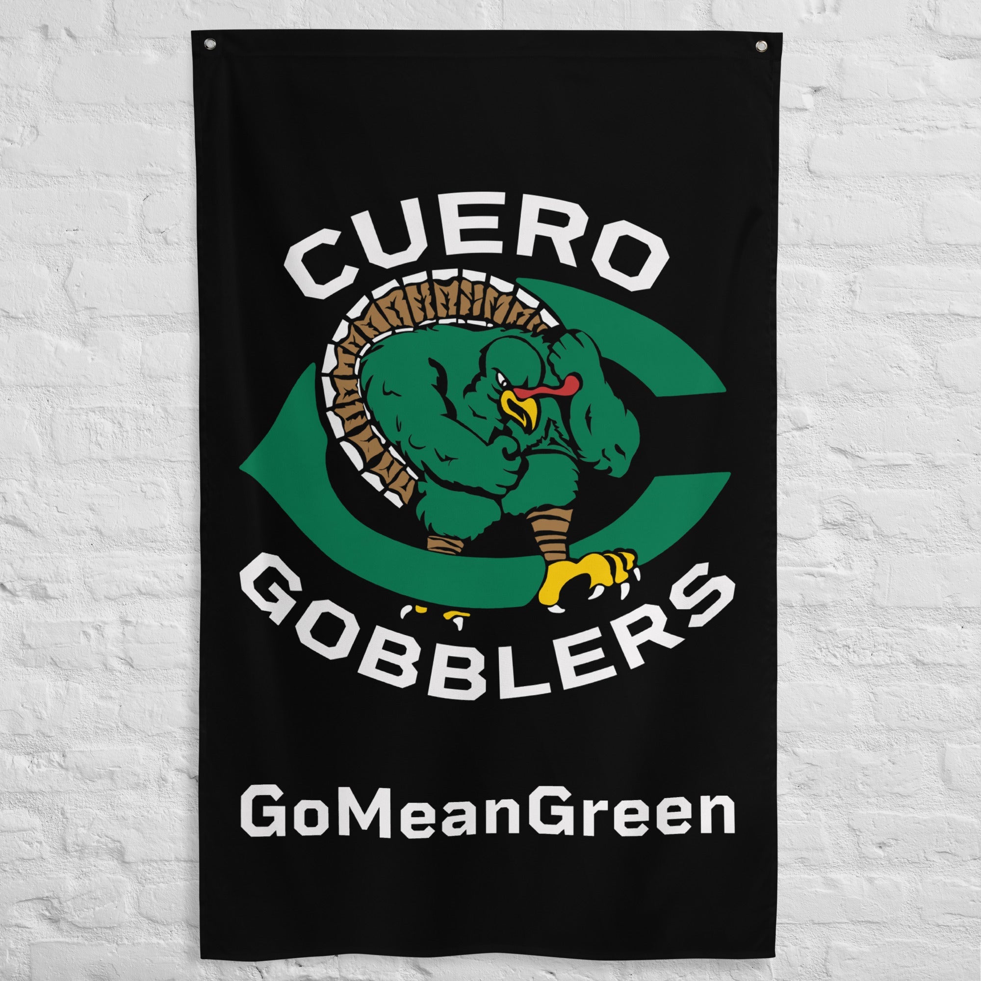 Cuero Gobbler Go Mean Green Virtical Flag - CueroThreads LLC