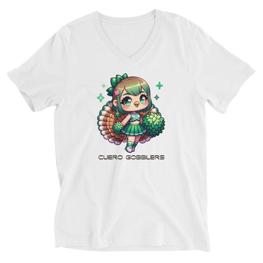 Cuero Gobblers Cheerleader design #24 Unisex Short Sleeve V - Neck T-Shirt - CueroThreads LLC