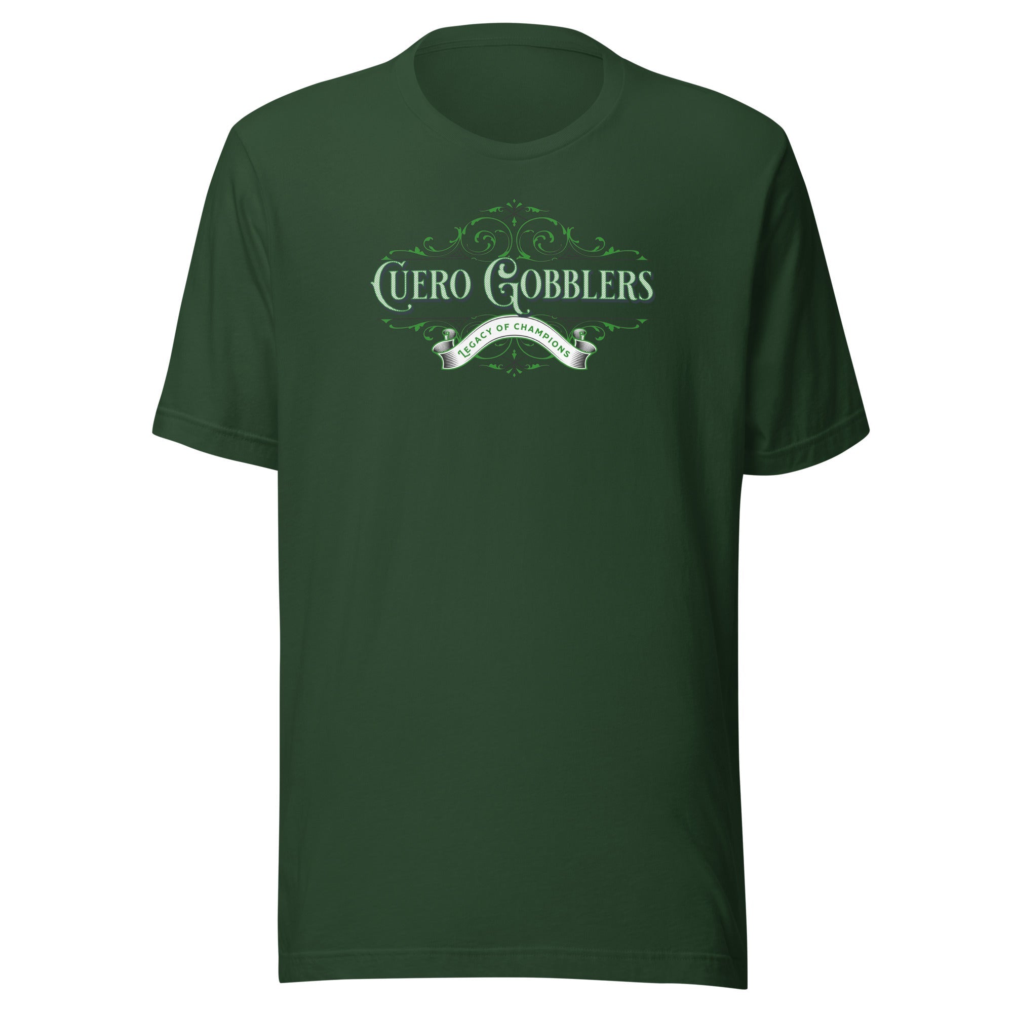 Filigree Vintage Cuero Gobbler Script "Legacy of Champions" Bella Canvas T-Shirt - CueroThreads LLC