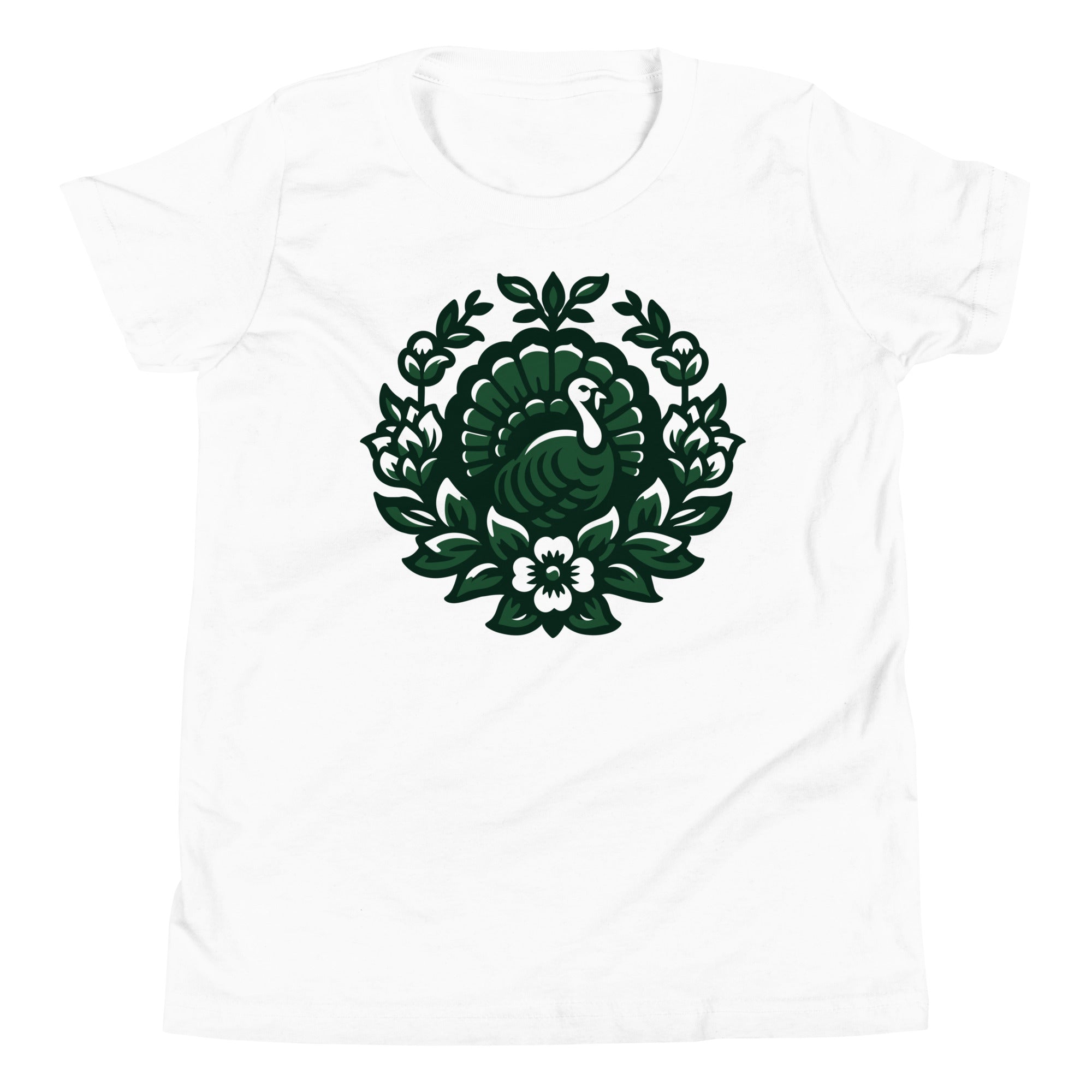 Floral Crest Turkey Gobbler Unisex Youth Short Sleeve T-Shirt - CueroThreads LLC