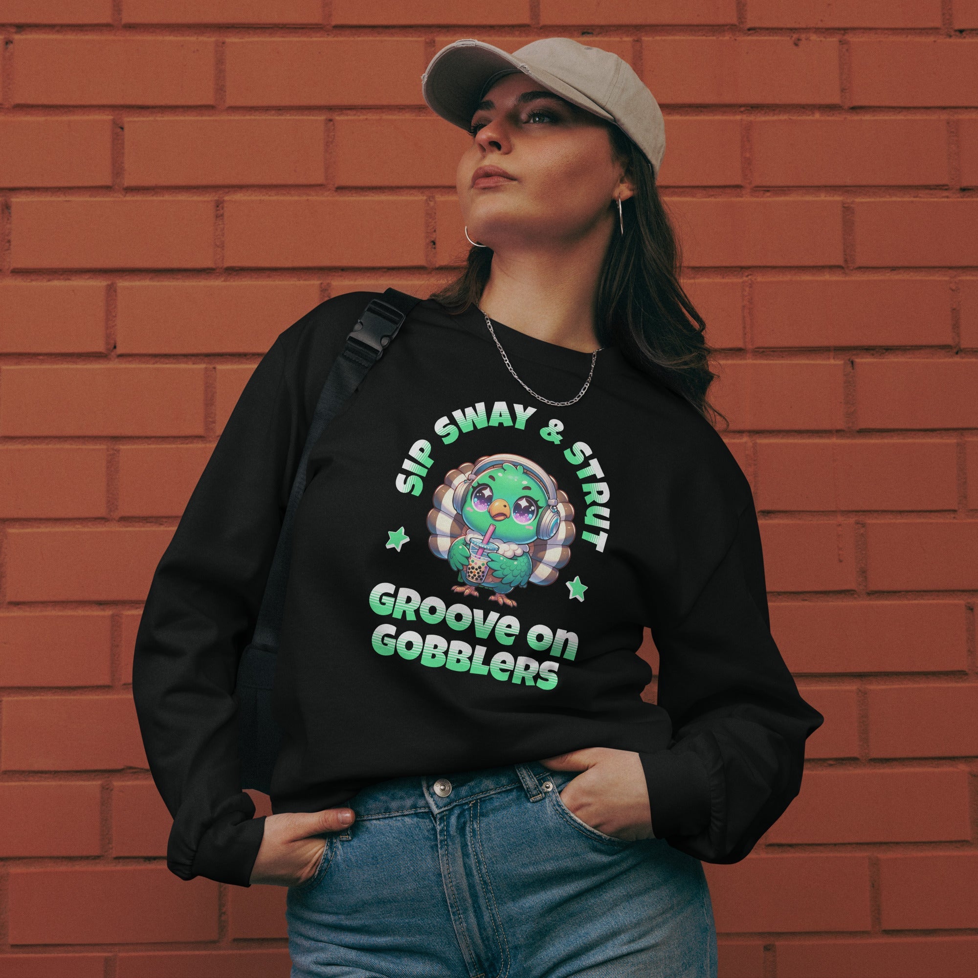 Sip Sway and Strut: Groove on Gobblers Premium heavyweight long sleeve shirt - CueroThreads LLC